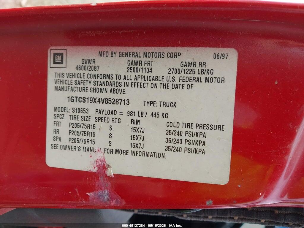 1GTCS19X4V8528713 1997 GMC SONOMA photo no. 9