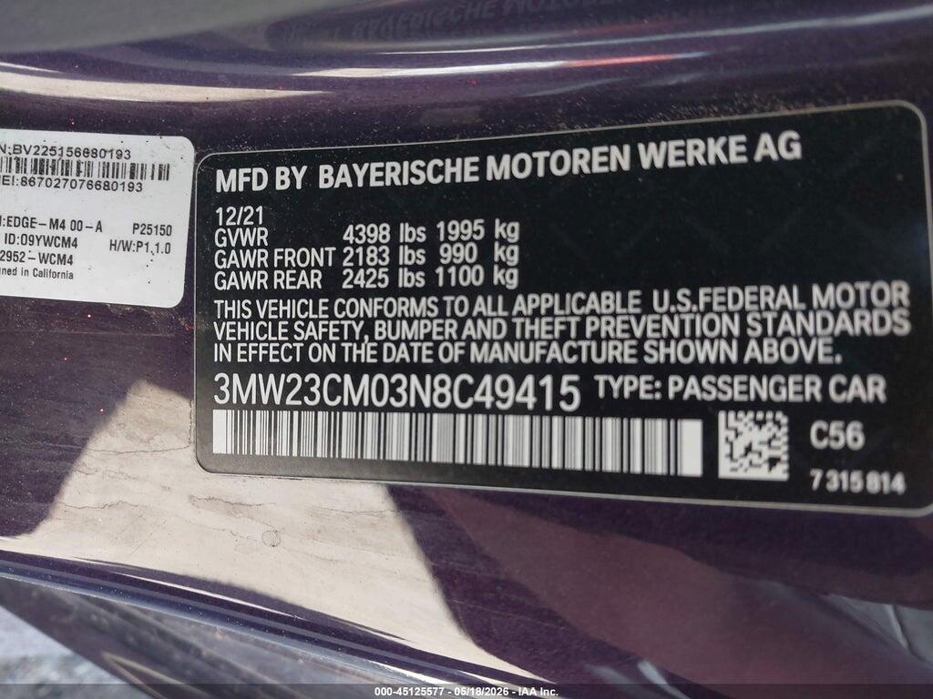 3MW23CM03N8C49415 2022 BMW 230 photo no. 9