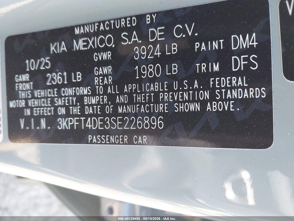 3KPFT4DE3SE226896 2025 KIA K4 photo no. 9