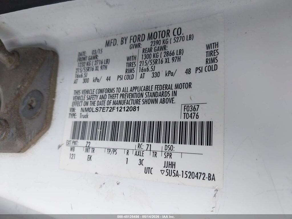 NM0LS7E72F1212081 2015 FORD TRANSIT CONNECT photo no. 9