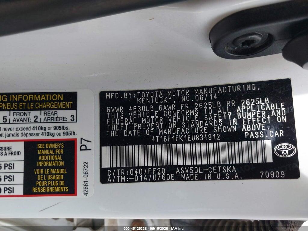 4T1BF1FK1EU834912 2014 TOYOTA CAMRY photo no. 9