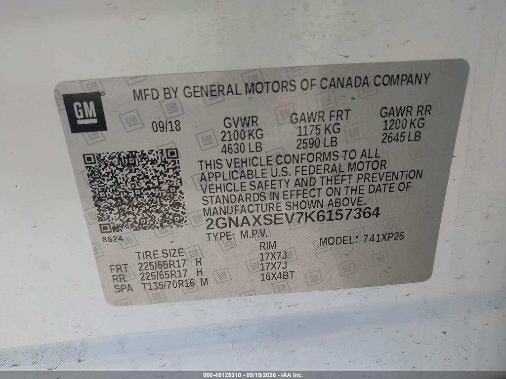 2GNAXSEV7K6157364 2019 CHEVROLET EQUINOX photo no. 9