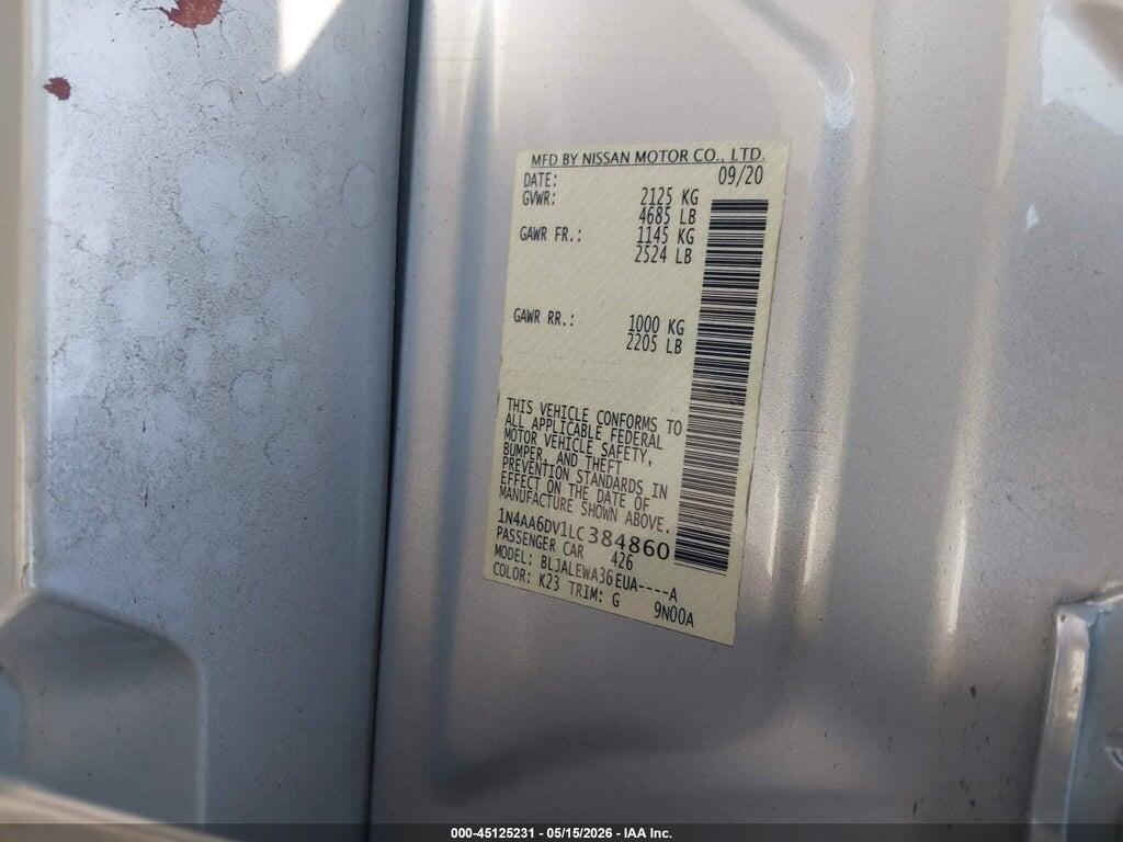 1N4AA6DV1LC384860 2020 NISSAN MAXIMA photo no. 9