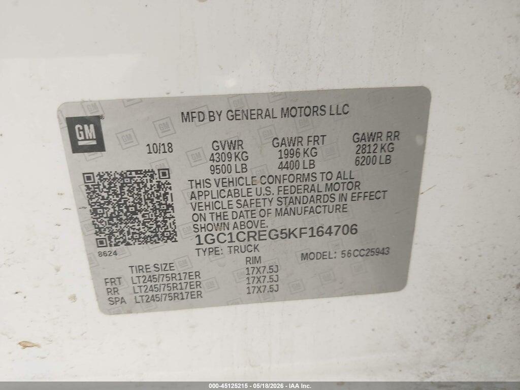 1GC1CREG5KF164706 2019 CHEVROLET SILVERADO 2500HD photo no. 9