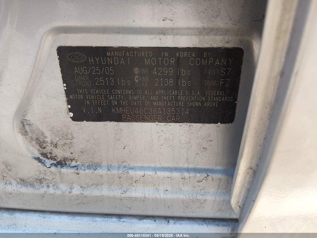 KMHEU46C36A135314 2006 HYUNDAI SONATA photo no. 9