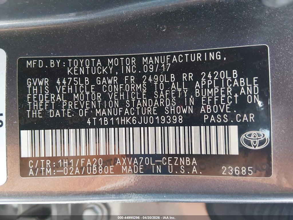 4T1B11HK6JU019398 2018 TOYOTA CAMRY photo no. 9