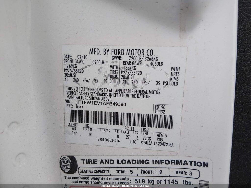 1FTFW1EV1AFB49390 2010 FORD F-150 photo no. 9