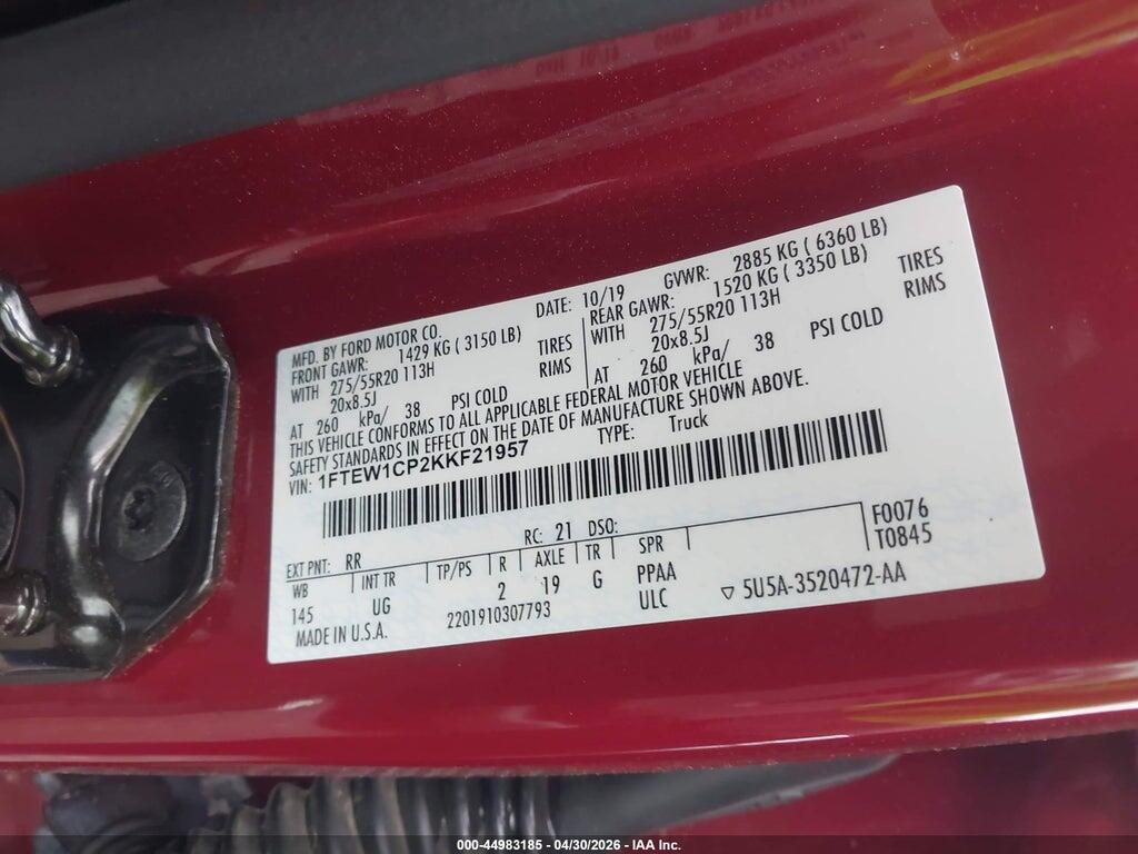 1FTEW1CP2KKF21957 2019 FORD F-150 photo no. 9