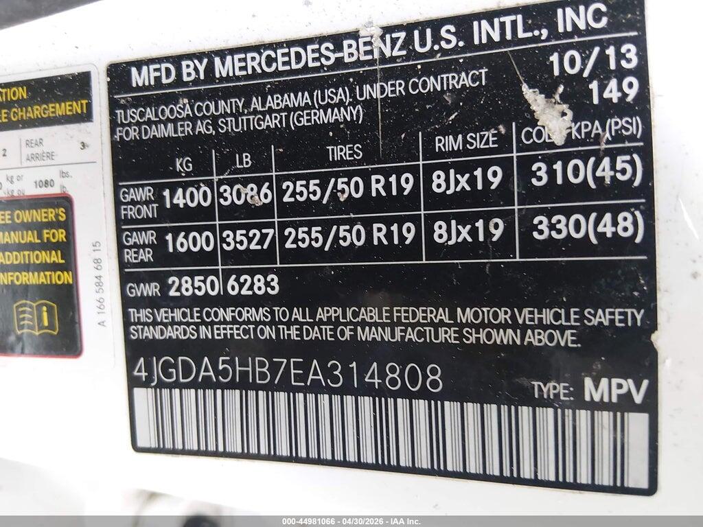 4JGDA5HB7EA314808 2014 MERCEDES-BENZ ML 350 photo no. 9