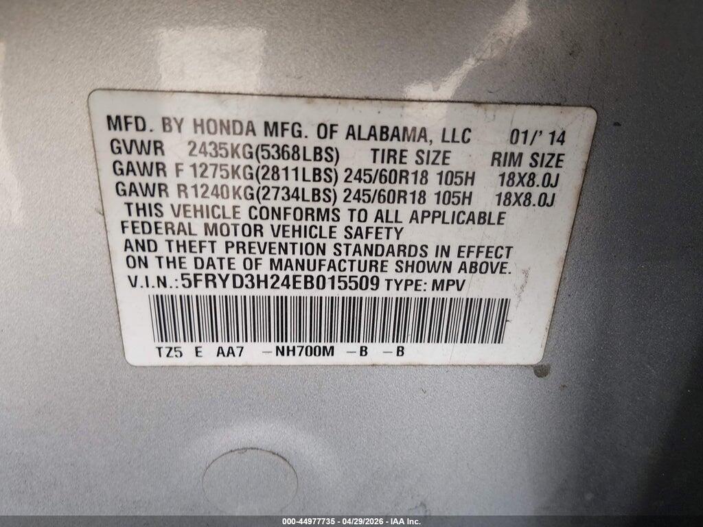 5FRYD3H24EB015509 2014 ACURA MDX photo no. 9