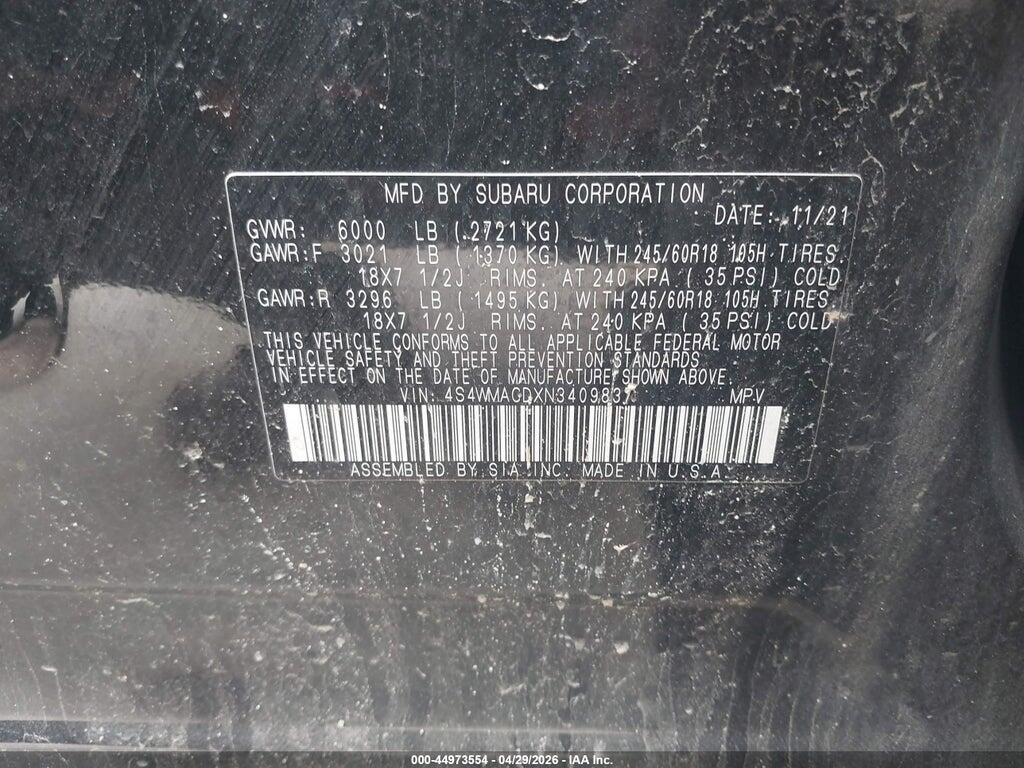 4S4WMACDXN3409837 2022 SUBARU ASCENT photo no. 9