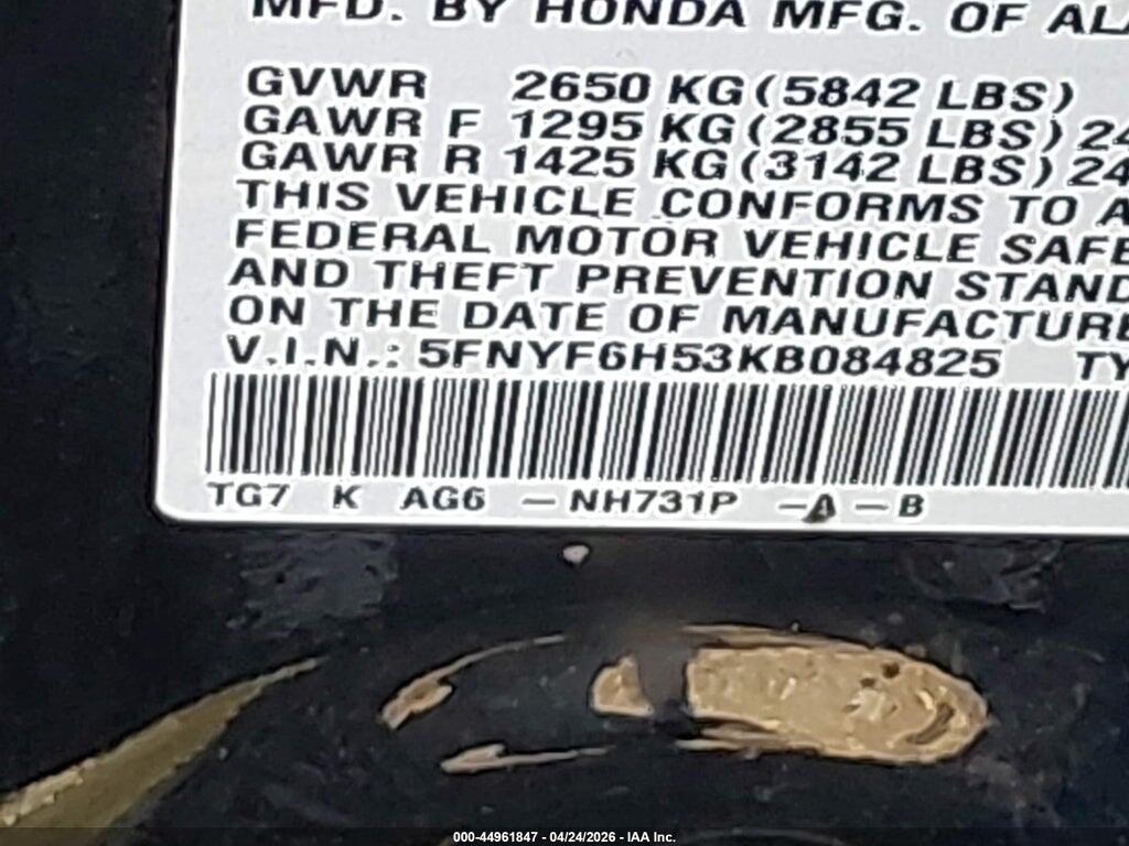 5FNYF6H53KB084825 2019 HONDA PILOT photo no. 9