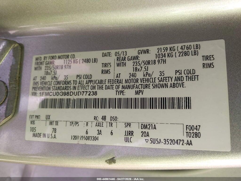 1FMCU0G98DUD77238 2013 FORD ESCAPE photo no. 9