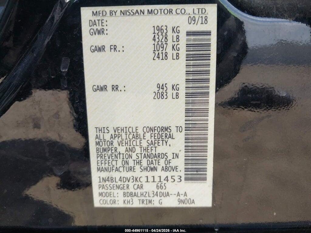1N4BL4DV3KC111453 2019 NISSAN ALTIMA photo no. 9