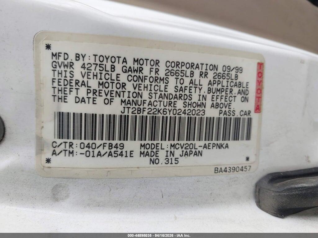 JT2BF22K6Y0242023 2000 TOYOTA CAMRY photo no. 9