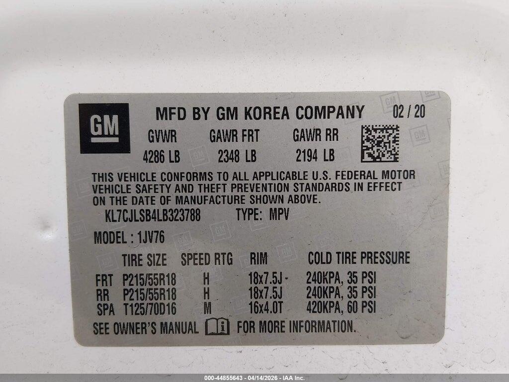 KL7CJLSB4LB323788 2020 CHEVROLET TRAX photo no. 9