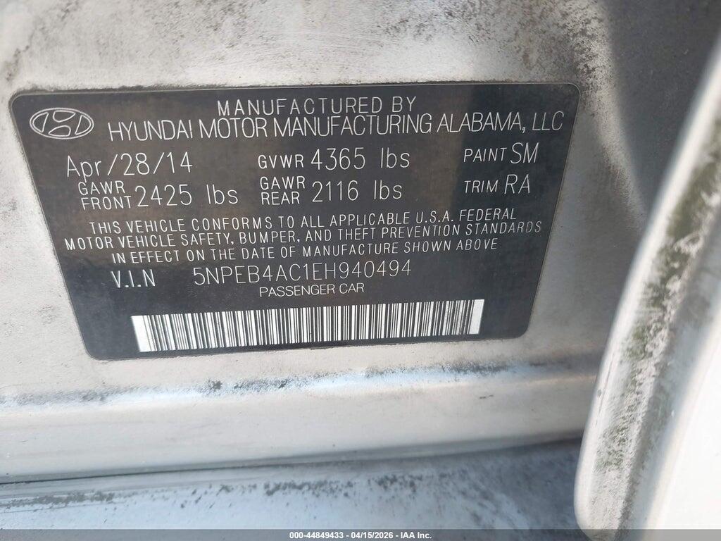 5NPEB4AC1EH940494 2014 HYUNDAI SONATA photo no. 9