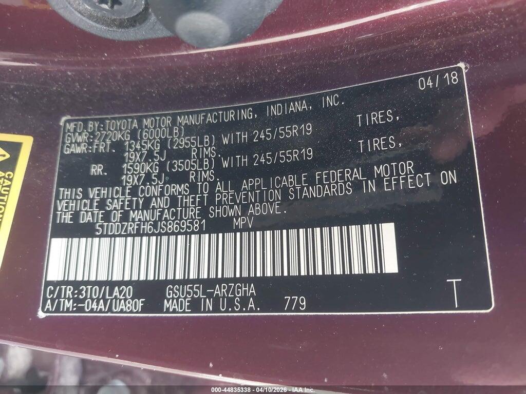 5TDDZRFH6JS869581 2018 TOYOTA HIGHLANDER photo no. 9