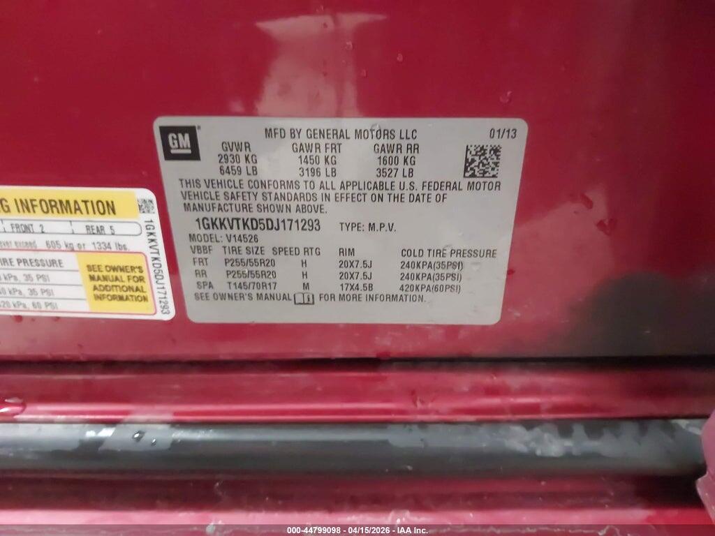 1GKKVTKD5DJ171293 2013 GMC ACADIA photo no. 9