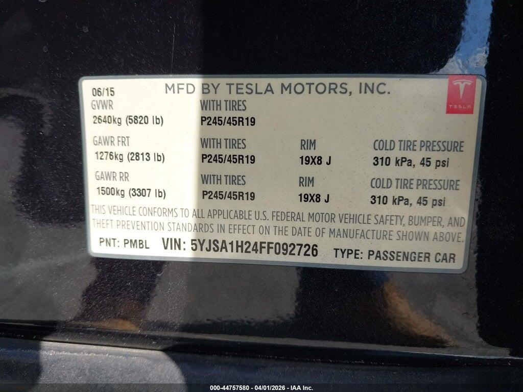 5YJSA1H24FF092726 2015 TESLA MODEL S photo no. 9