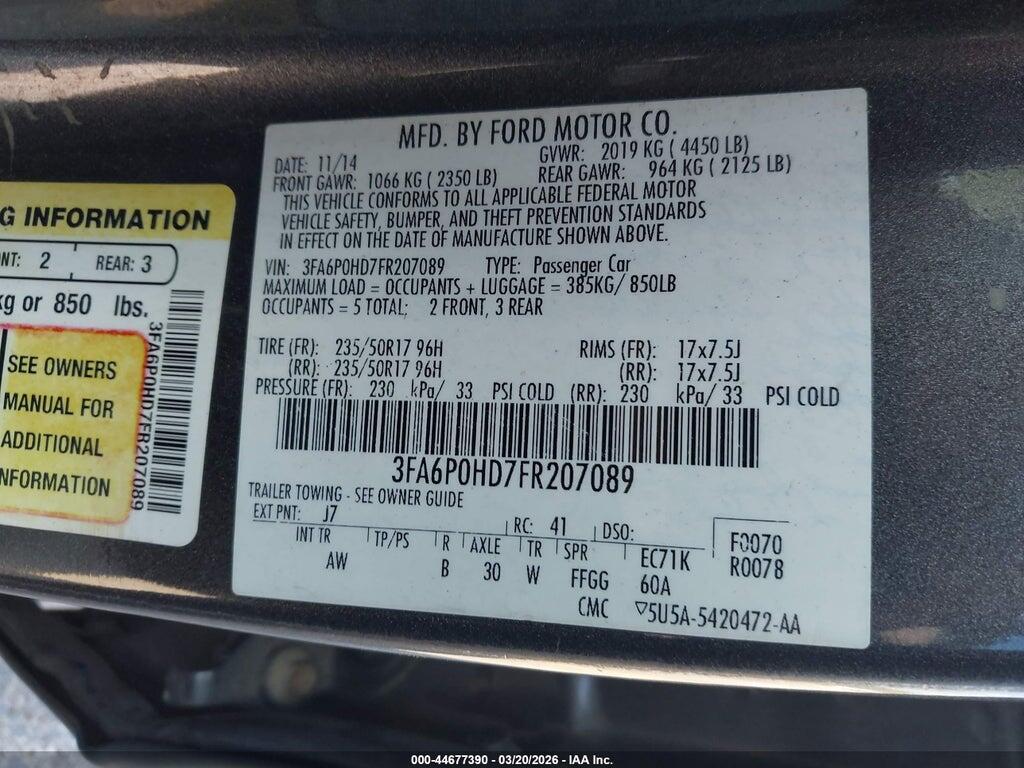 3FA6P0HD7FR207089 2015 FORD FUSION photo no. 9