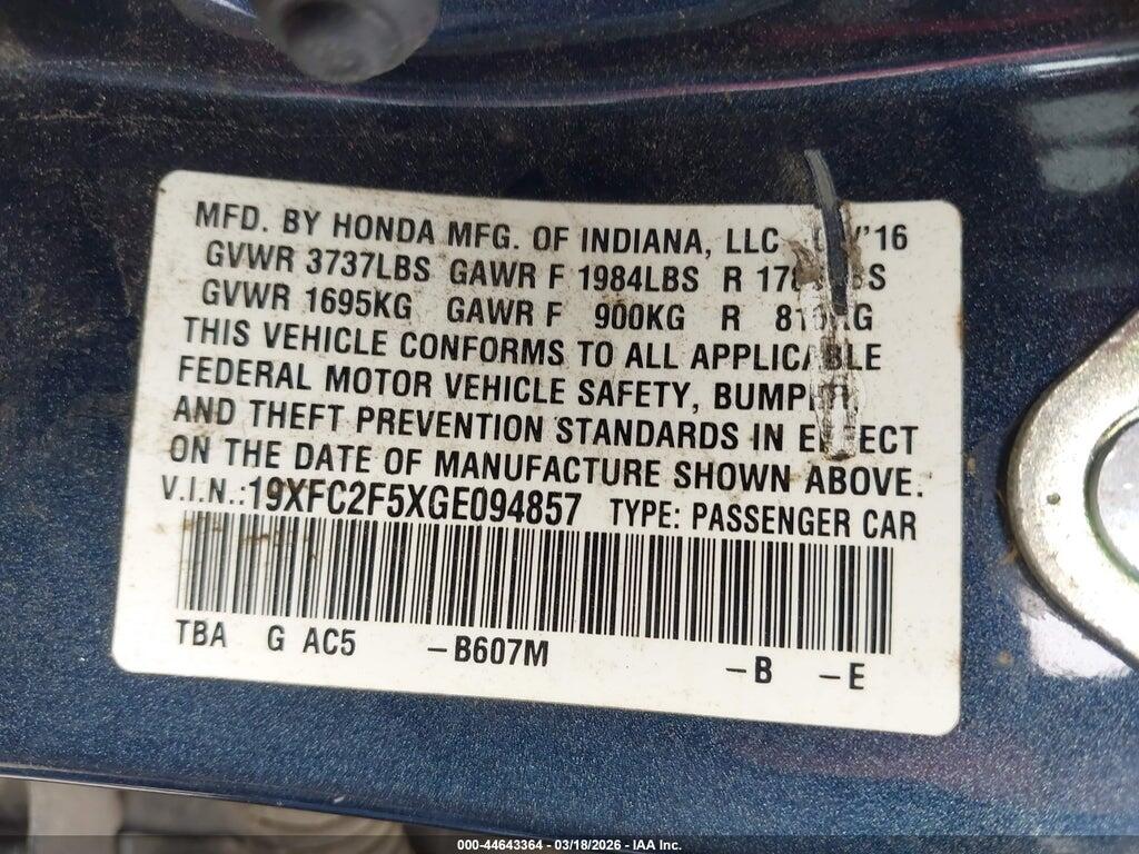 19XFC2F5XGE094857 2016 HONDA CIVIC photo no. 9
