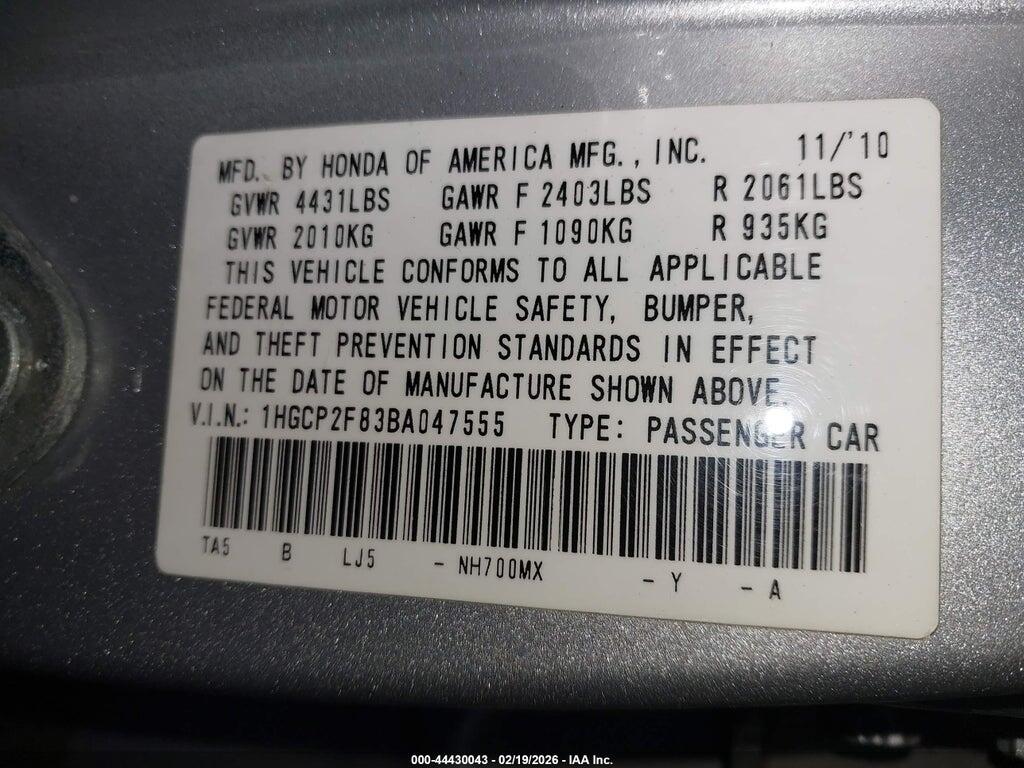 1HGCP2F83BA047555 2011 HONDA ACCORD photo no. 9