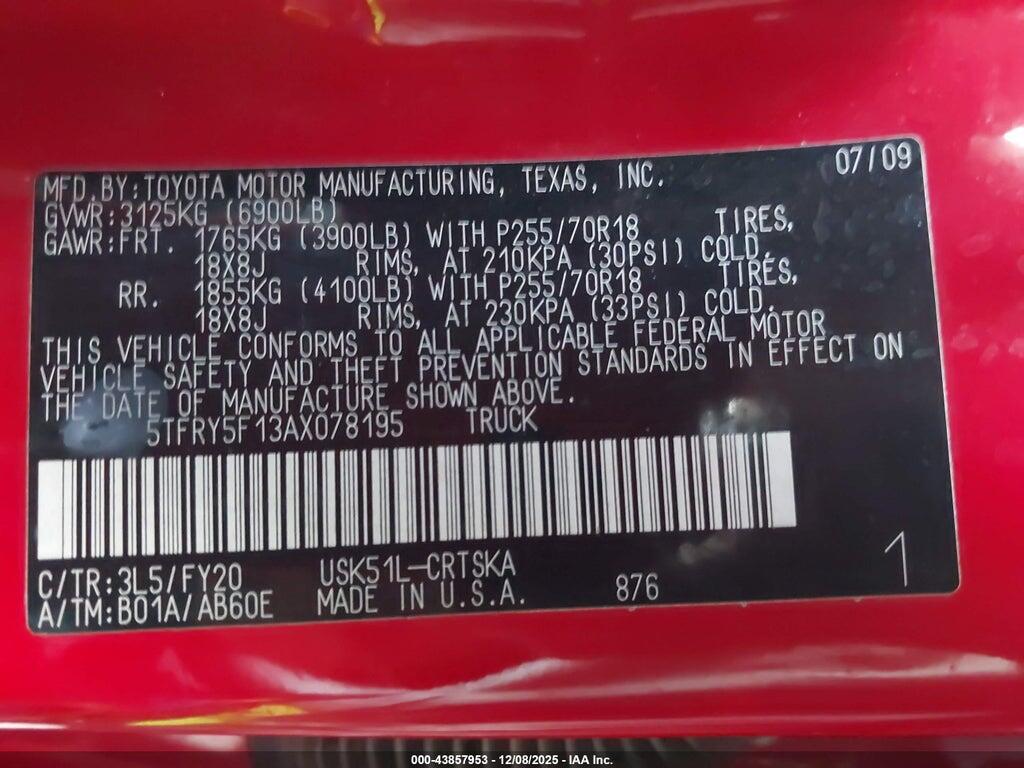 5TFRY5F13AX078195 2010 TOYOTA TUNDRA photo no. 9