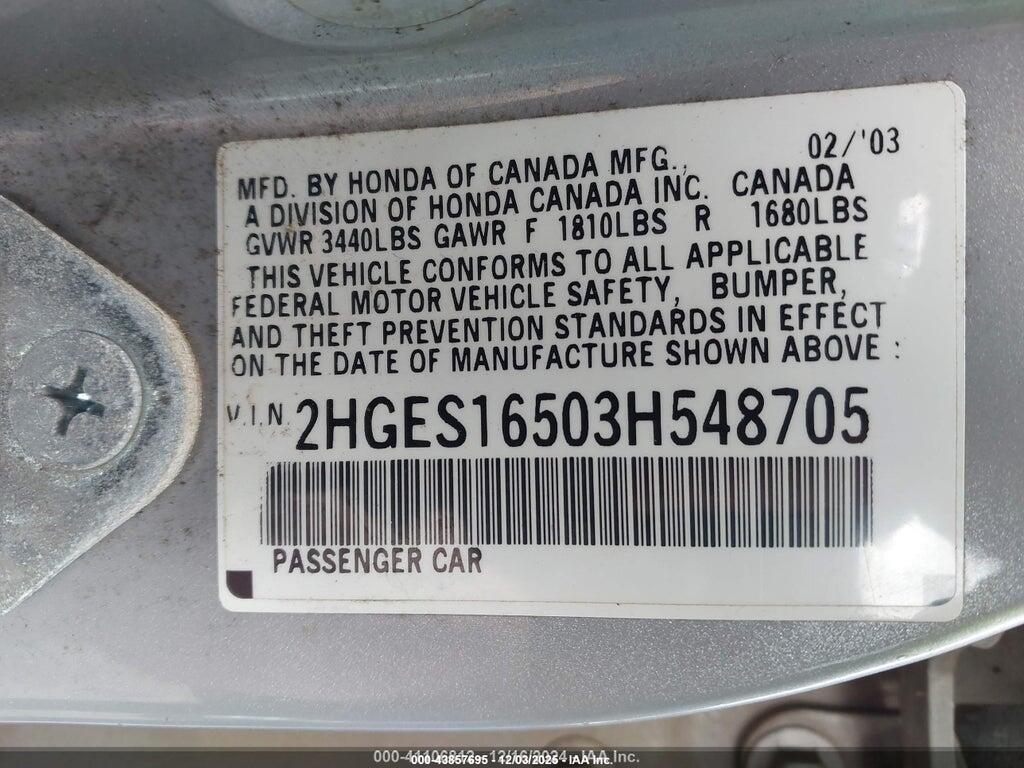 2HGES16503H548705 2003 HONDA CIVIC photo no. 9