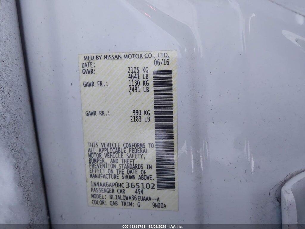 1N4AA6AP0HC365102 2017 NISSAN MAXIMA photo no. 9