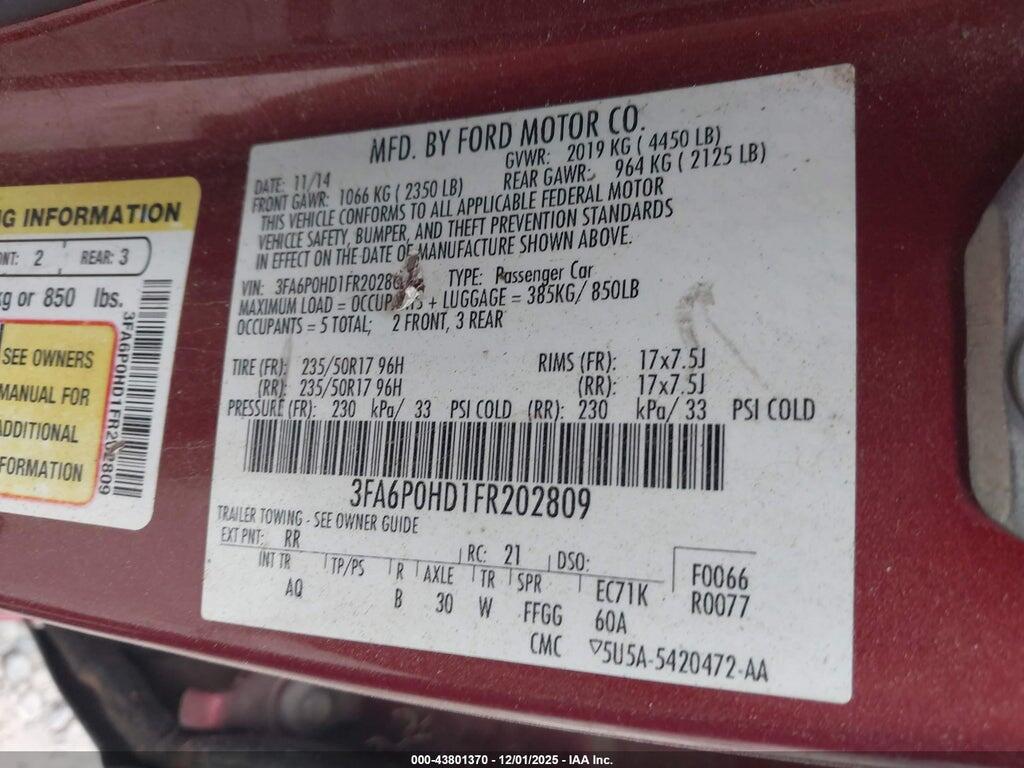 3FA6P0HD1FR202809 2015 FORD FUSION photo no. 9