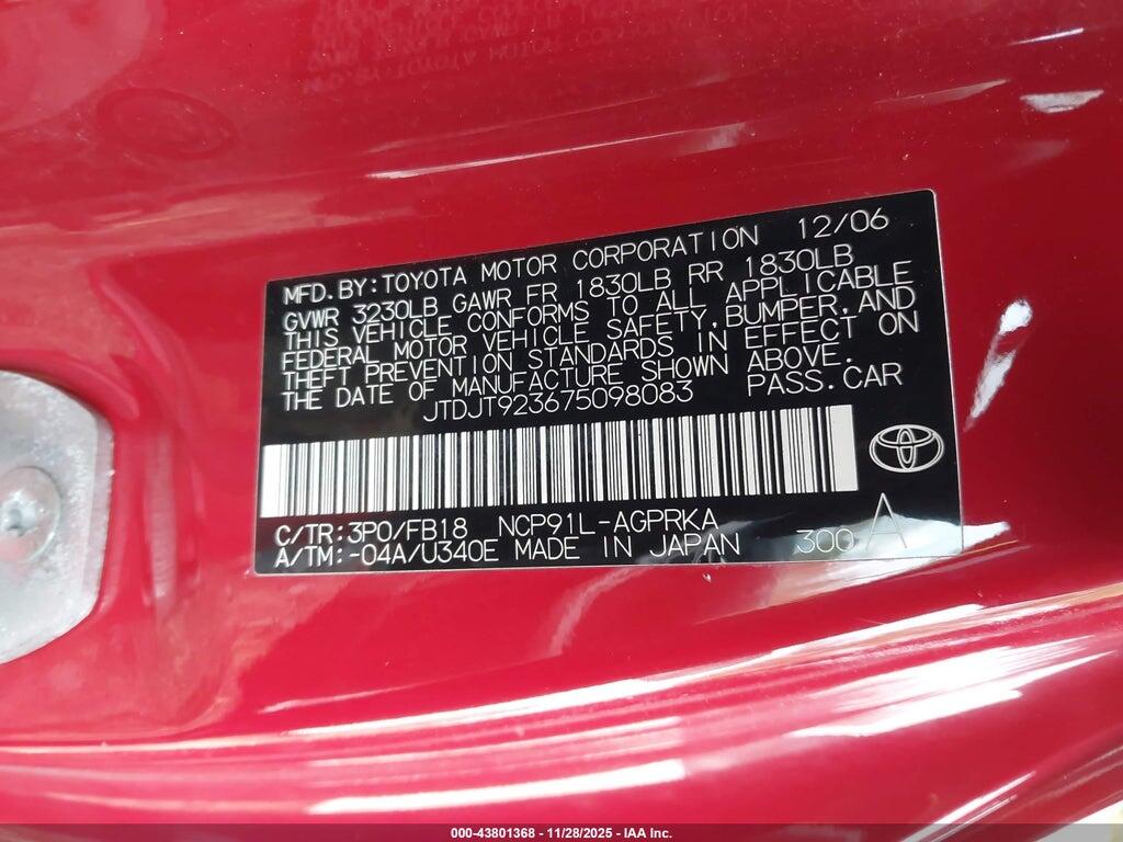JTDJT923675098083 2007 TOYOTA YARIS photo no. 9