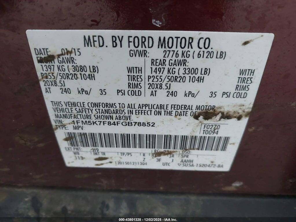 1FM5K7F84FGB78852 2015 FORD EXPLORER photo no. 9