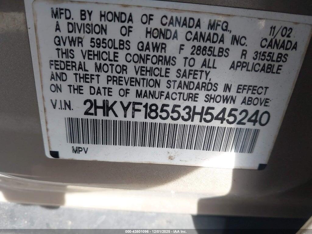2HKYF18553H545240 2003 HONDA PILOT photo no. 9