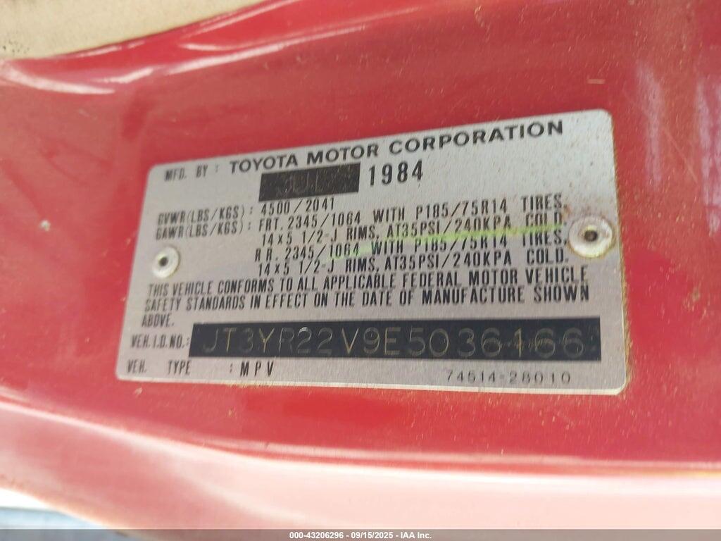 JT3YR22V9E5036166 1984 TOYOTA VAN WAGON photo no. 9