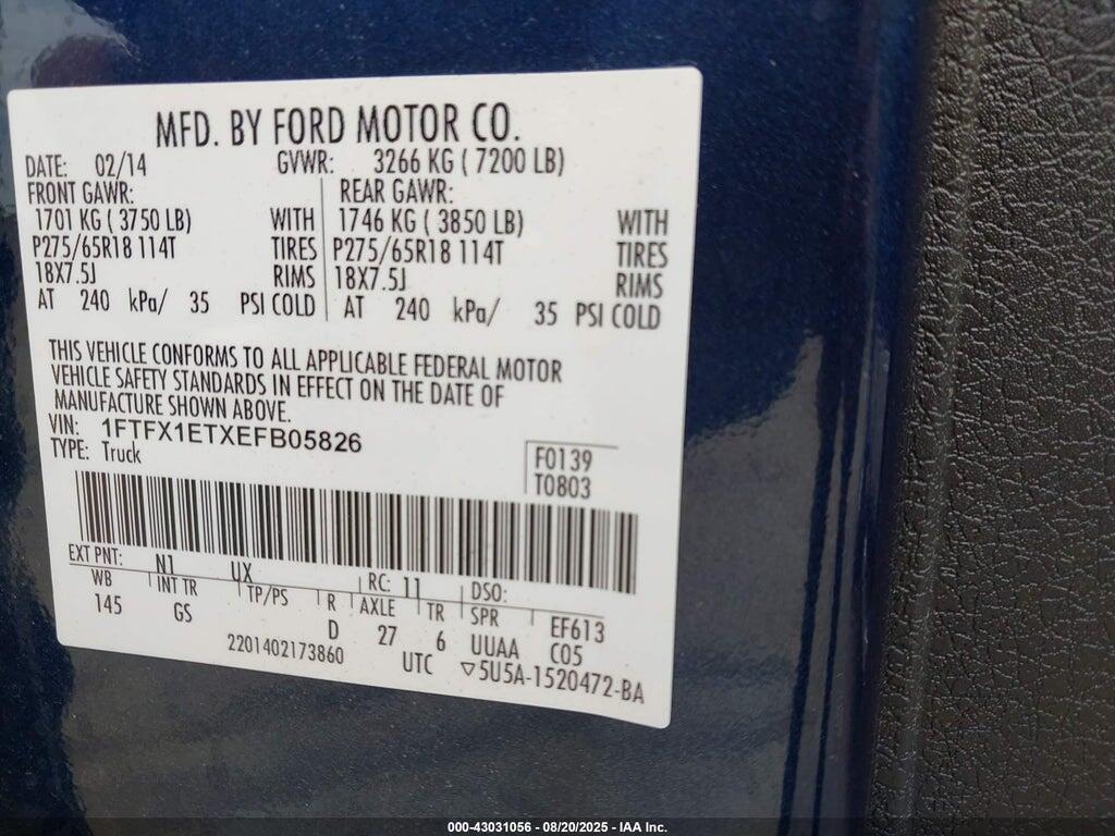 1FTFX1ETXEFB05826 2014 FORD F-150 photo no. 9