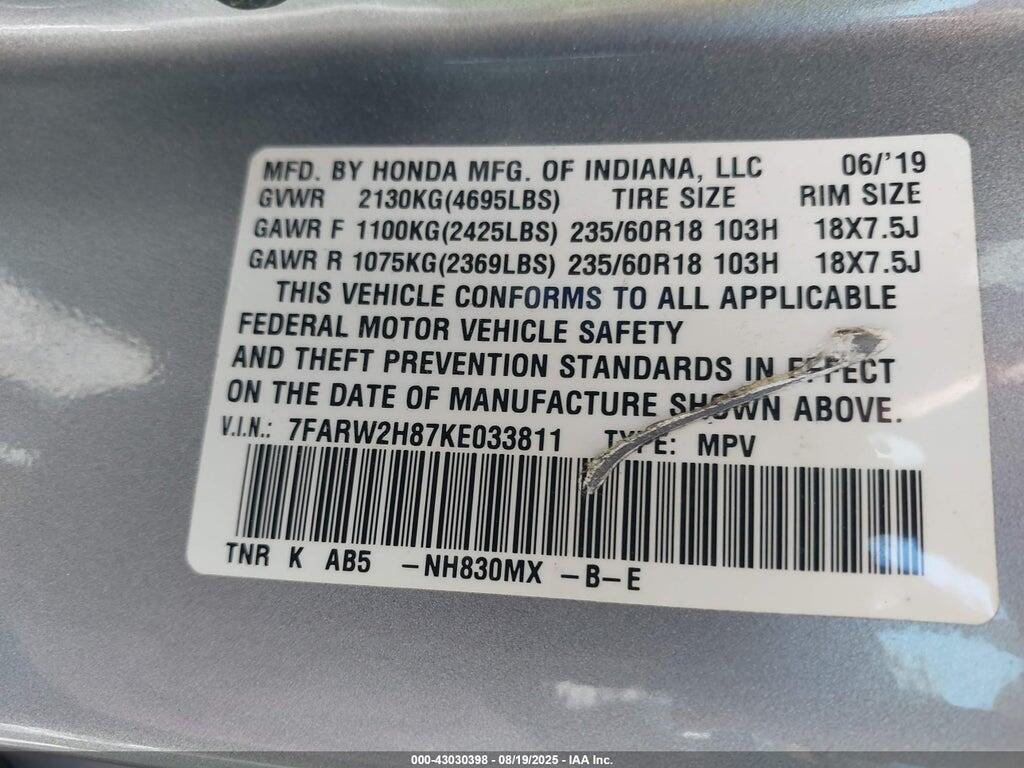 7FARW2H87KE033811 2019 HONDA CR-V photo no. 9