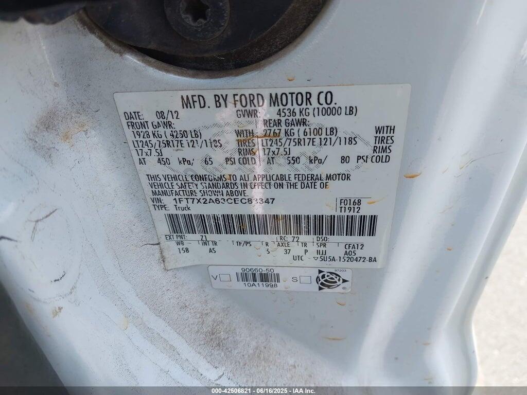 1FT7X2A63CEC83347 2012 FORD SUPER DUTY F-250 SRW photo no. 9