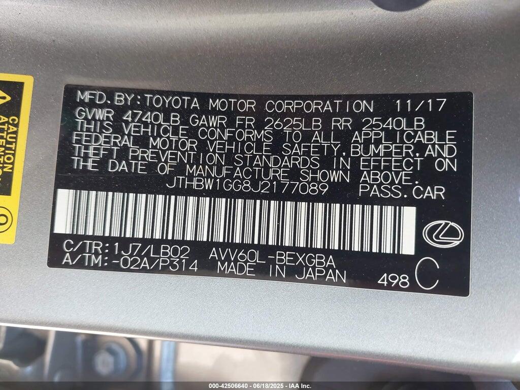 JTHBW1GG8J2177089 2018 LEXUS ES 300H photo no. 9