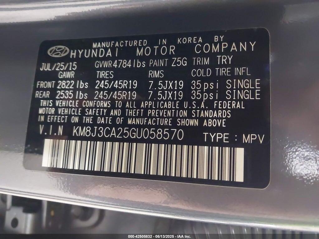 KM8J3CA25GU058570 2016 HYUNDAI TUCSON photo no. 9