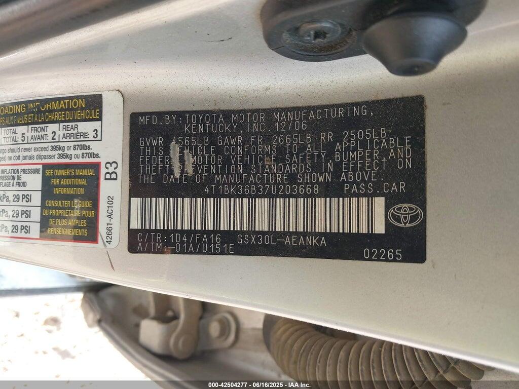 4T1BK36B37U203668 2007 TOYOTA AVALON photo no. 9