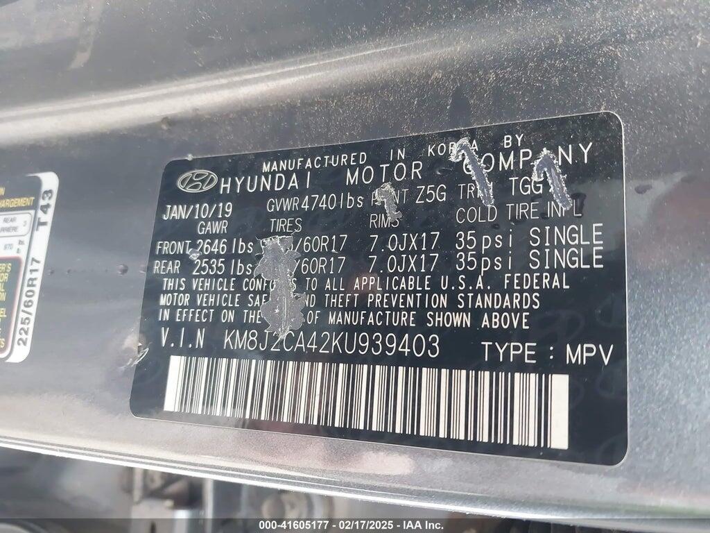 KM8J2CA42KU939403 2019 HYUNDAI TUCSON photo no. 9