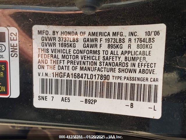 1HGFA16847L017890 2007 HONDA CIVIC photo no. 9
