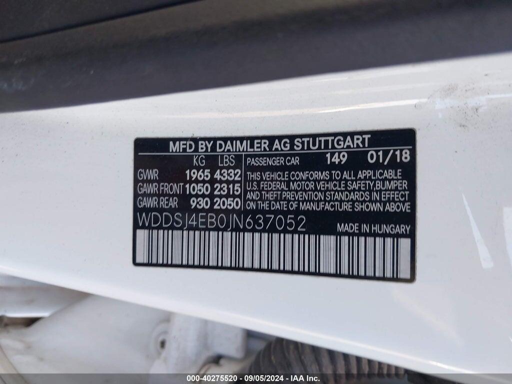 WDDSJ4EB0JN637052 2018 MERCEDES-BENZ CLA 250 photo no. 9