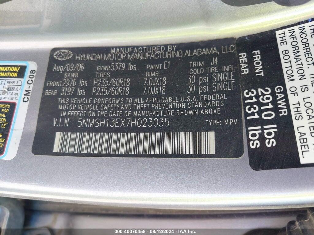 5NMSH13EX7H023035 2007 HYUNDAI SANTA FE photo no. 9