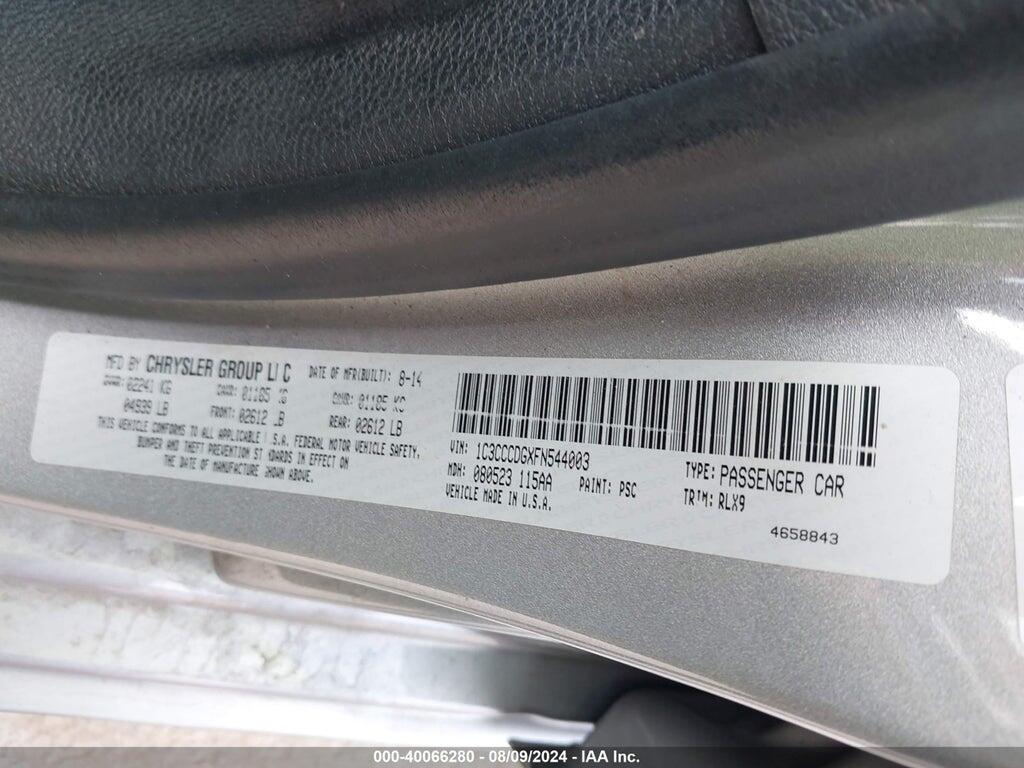 1C3CCCDGXFN544003 2015 CHRYSLER 200 photo no. 9