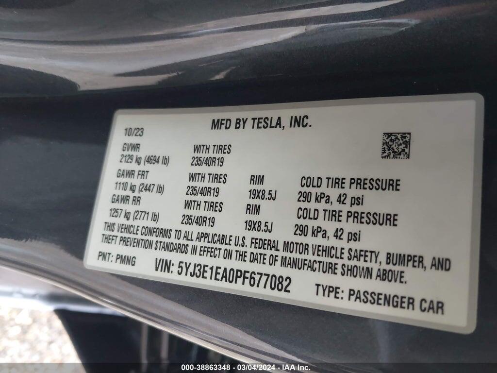 5YJ3E1EA0PF677082 2023 TESLA MODEL 3 photo no. 9