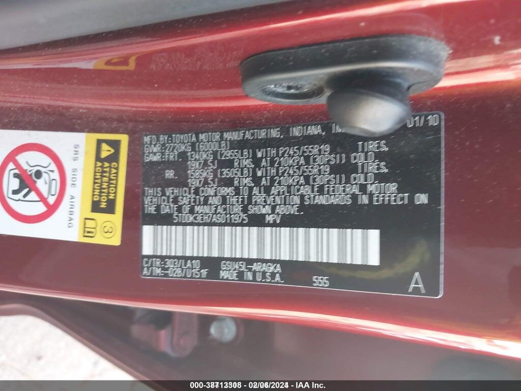 5TDDK3EH7AS011975 2010 TOYOTA HIGHLANDER photo no. 9