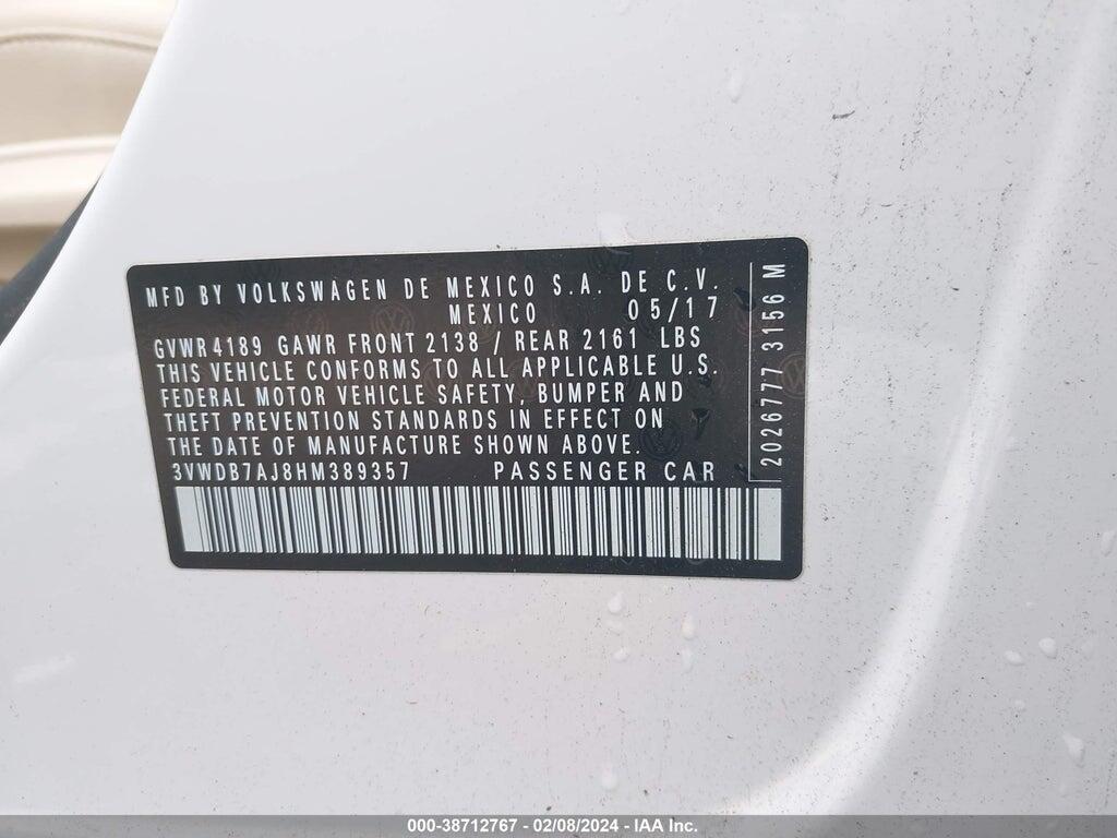 3VWDB7AJ8HM389357 2017 VOLKSWAGEN JETTA photo no. 9