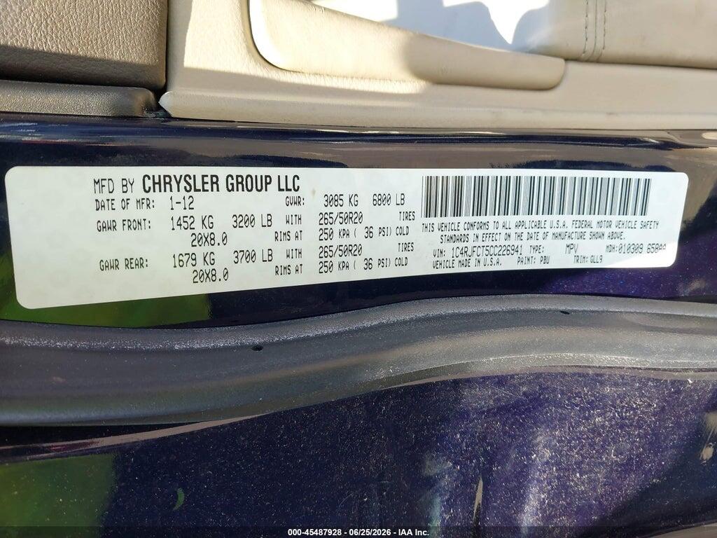 1C4RJFCT5CC226941 2012 JEEP GRAND CHEROKEE photo no. 9